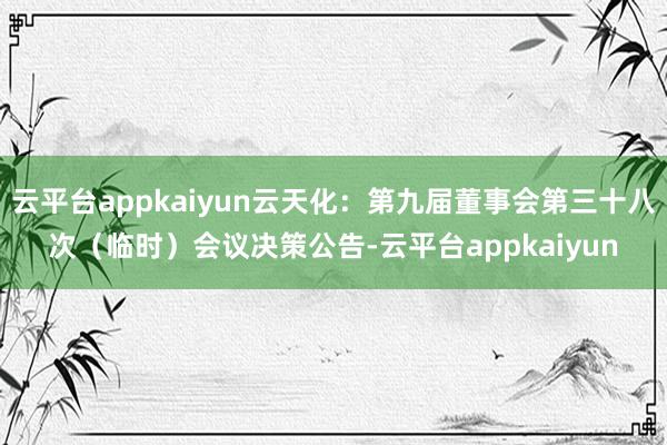 云平台appkaiyun云天化：第九届董事会第三十八次（临时）会议决策公告-云平台appkaiyun
